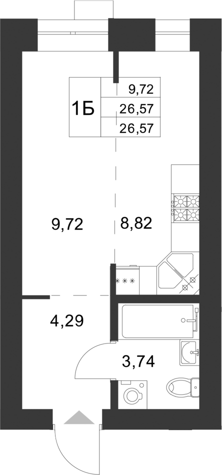 Планировка — Царево City, Студия, 27 м²