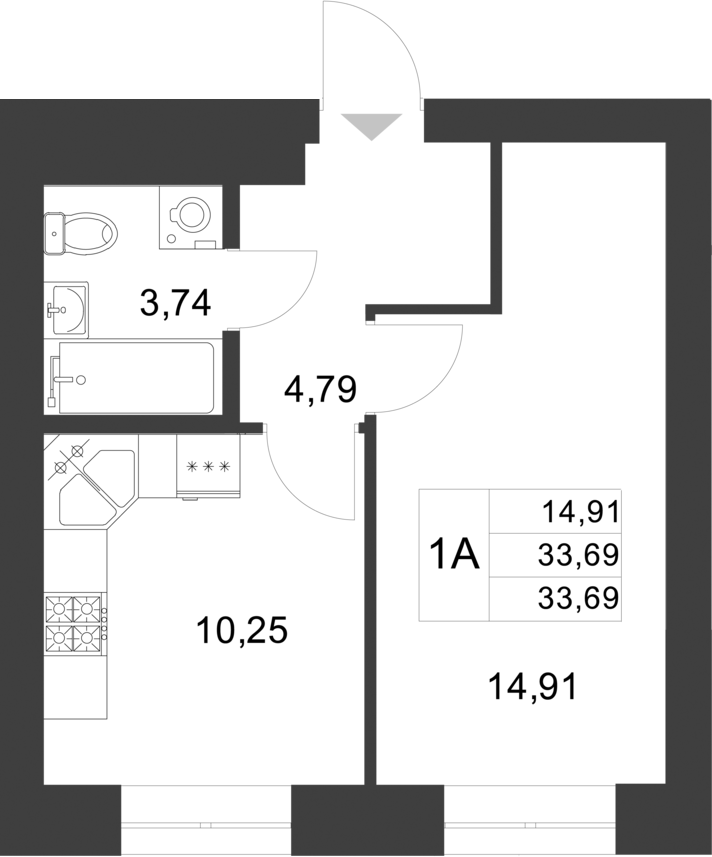 Планировка — Царево City, 1-комн., 34 м²