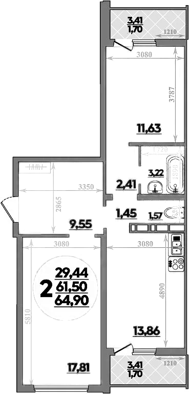 Планировка — Платовский, 2-комн., 62 м²