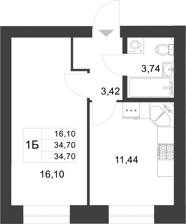 Планировка — Царево City, 1-комн., 35 м²