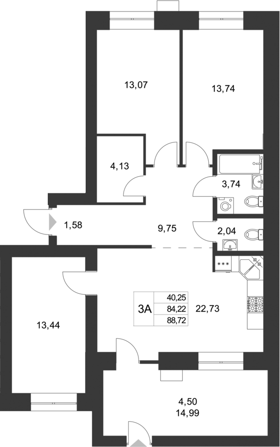 Планировка — Царево City, 4-комн., 84 м²