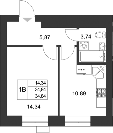 Планировка — Царево City, 1-комн., 35 м²