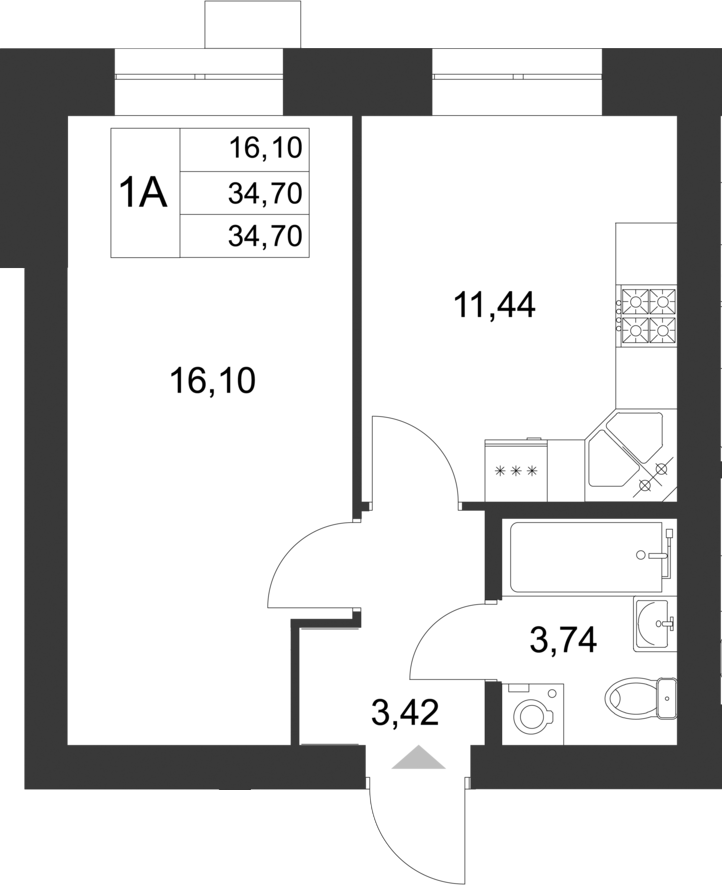 Планировка — Царево City, 1-комн., 35 м²
