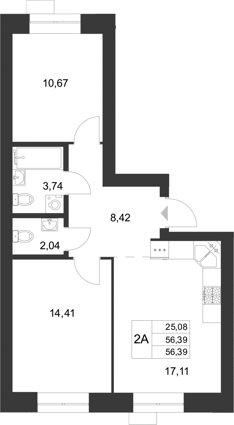 Планировка — Царево City, 3-комн., 56 м²