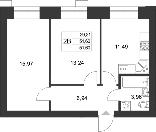Планировка — Царево City, 2-комн., 52 м²