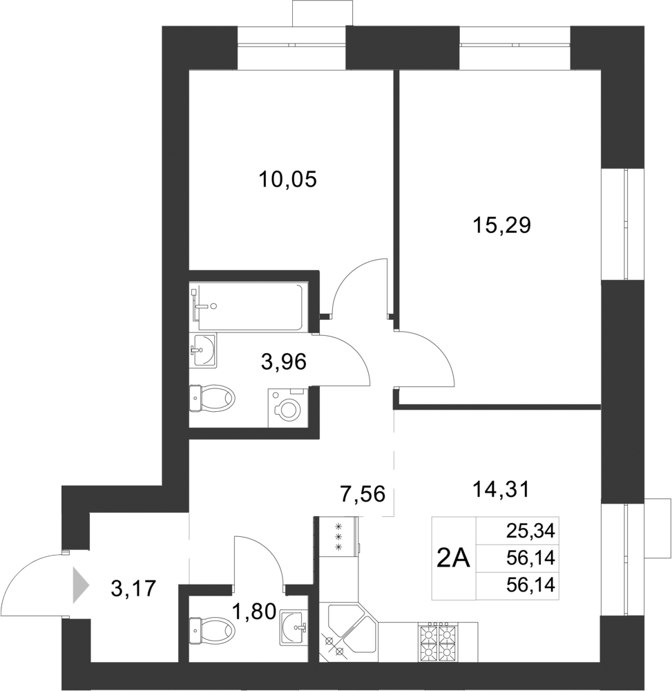 Планировка — Царево City, 2-комн., 56 м²