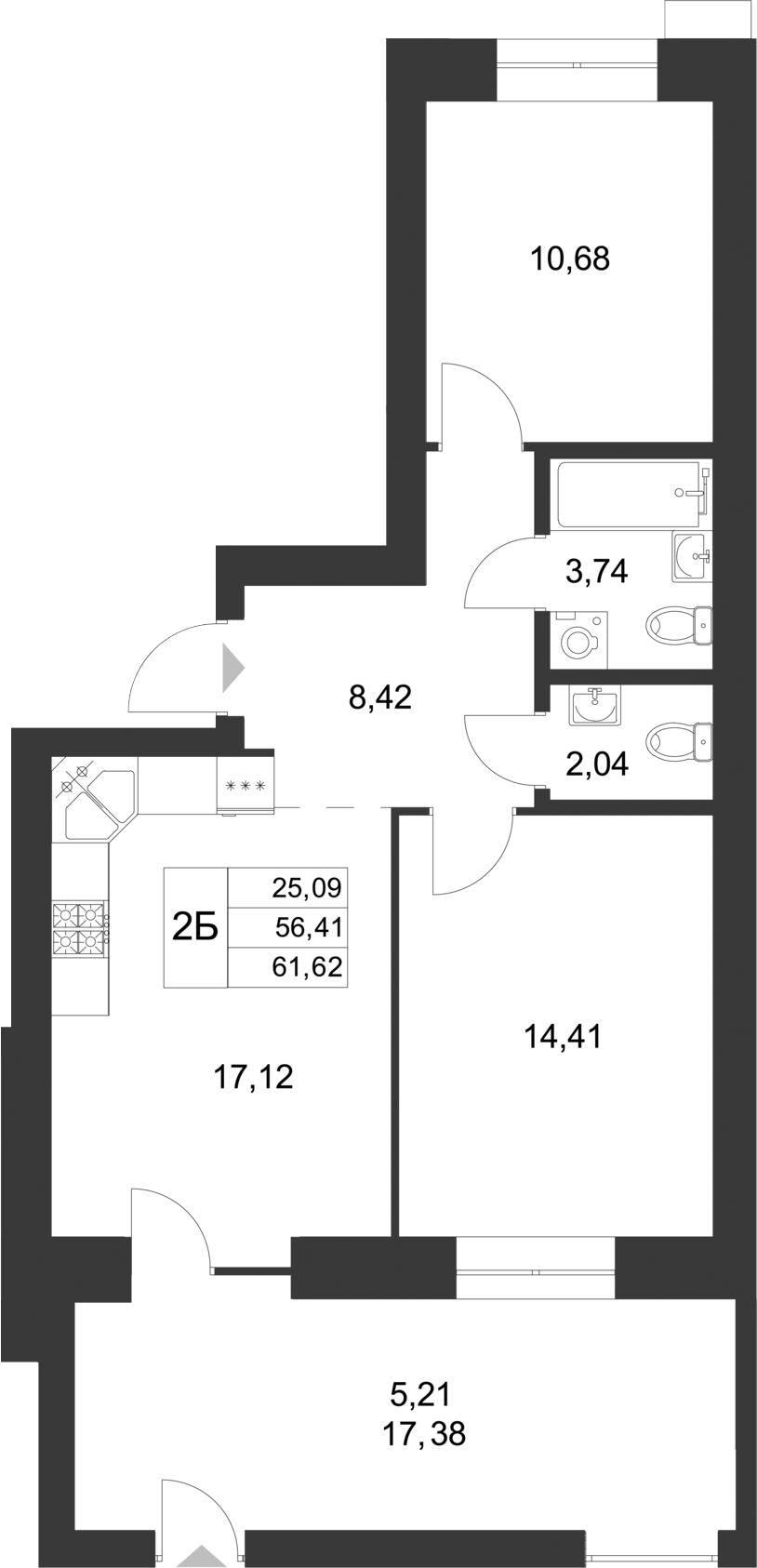 Планировка — Царево City, 3-комн., 56 м²