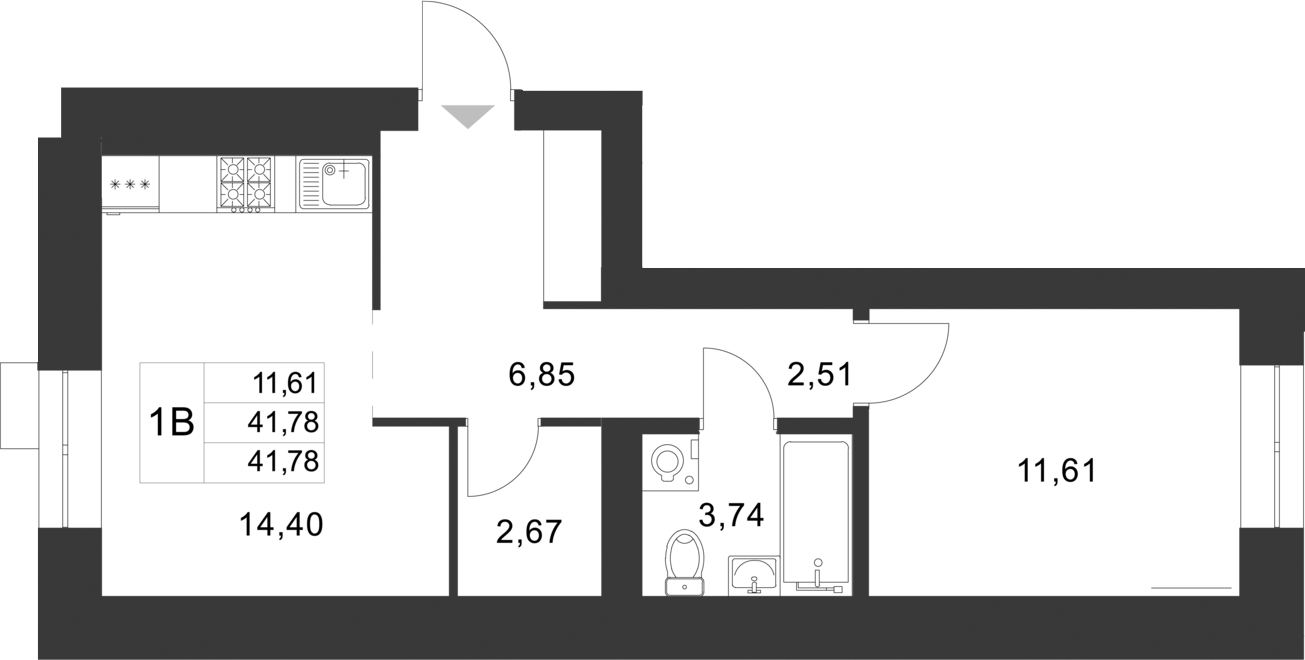 Планировка — Царево City, 1-комн., 42 м²