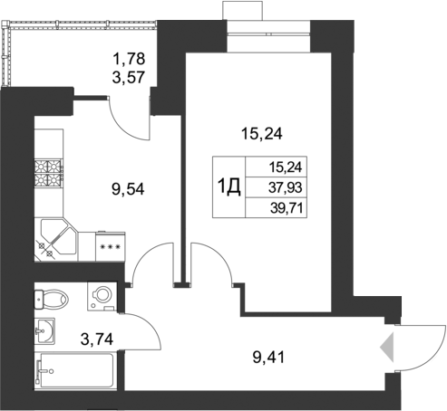 Планировка — Царево City, 1-комн., 38 м²