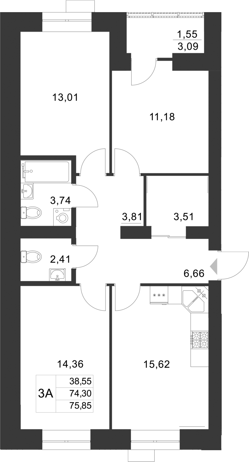 Планировка — Царево City, 4-комн., 74 м²