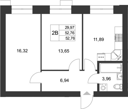 Планировка — Царево City, 2-комн., 53 м²
