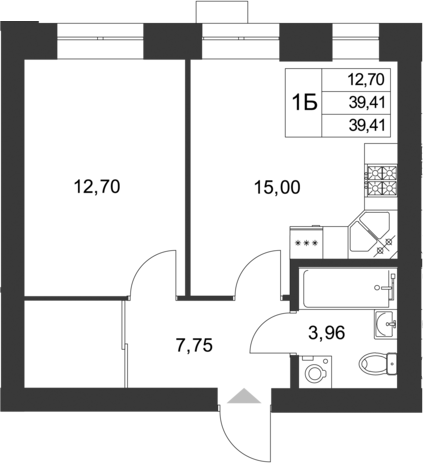 Планировка — Царево City, 2-комн., 39 м²