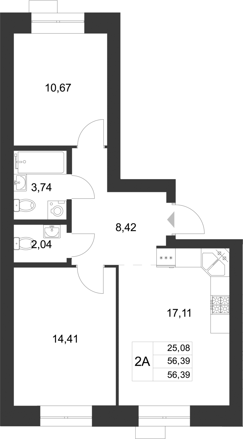 Планировка — Царево City, 3-комн., 56 м²
