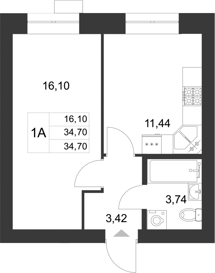 Планировка — Царево City, 1-комн., 35 м²