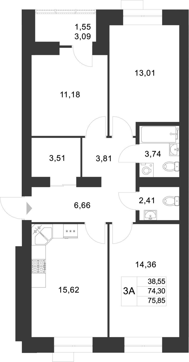 Планировка — Царево City, 4-комн., 74 м²
