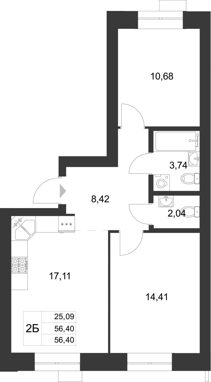 Планировка — Царево City, 3-комн., 56 м²
