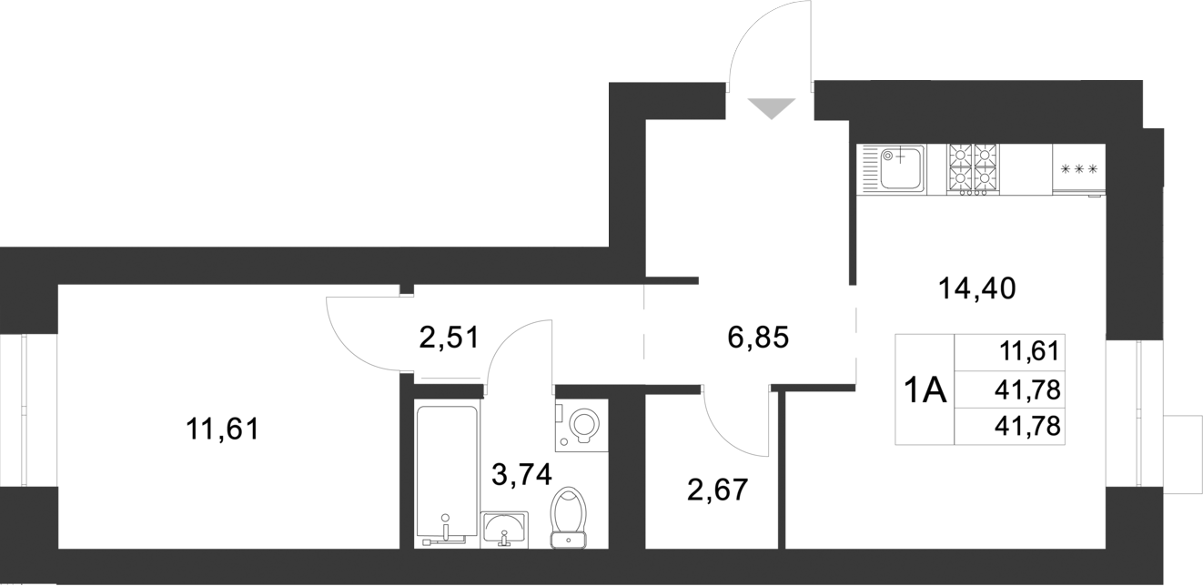 Планировка — Царево City, 1-комн., 42 м²