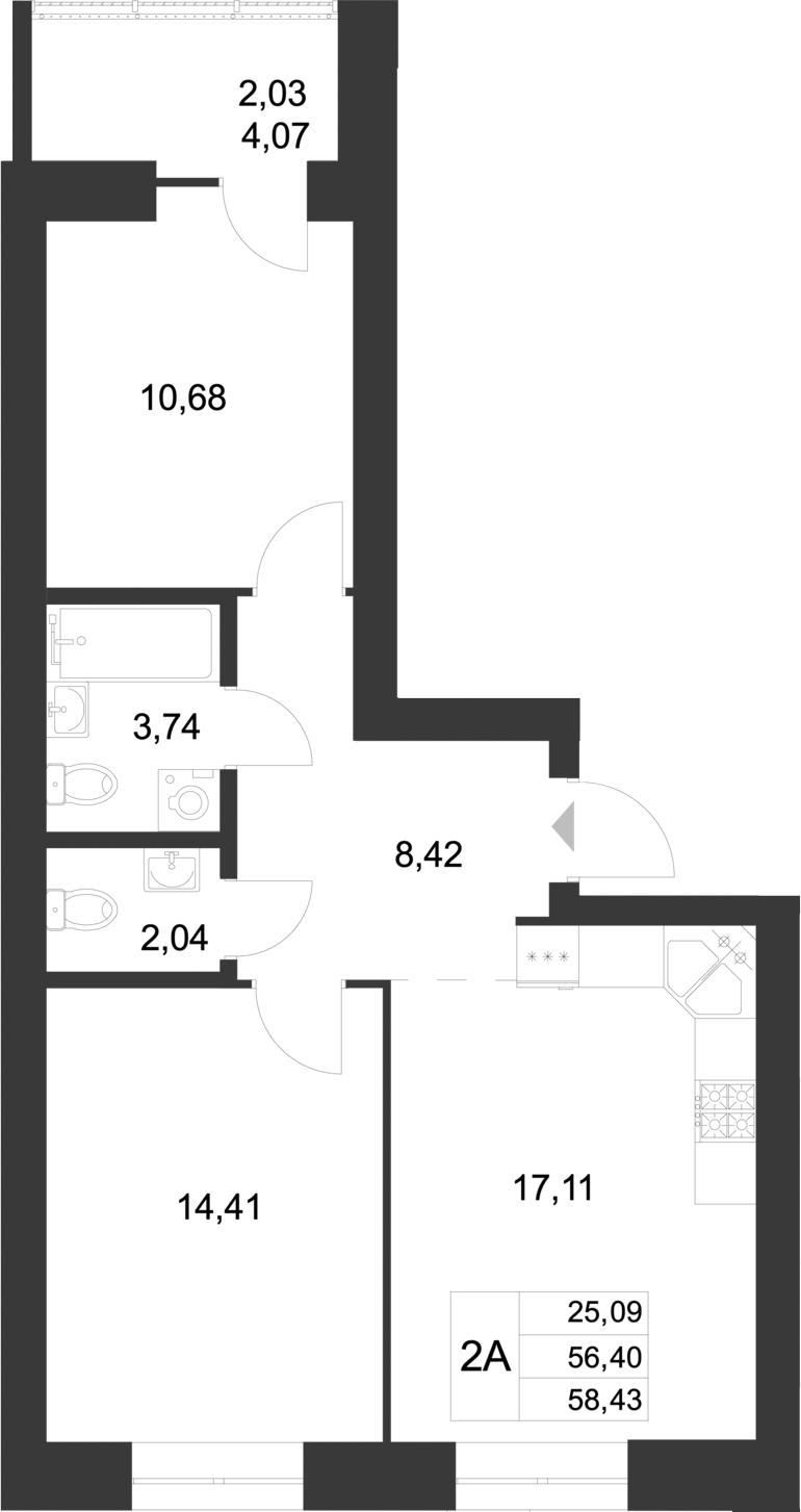 Планировка — Царево City, 3-комн., 56 м²