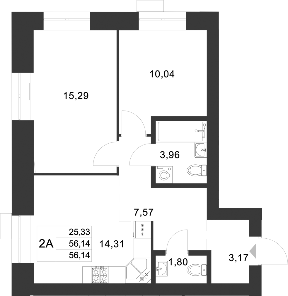 Планировка — Царево City, 2-комн., 56 м²