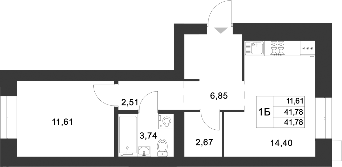 Планировка — Царево City, 1-комн., 42 м²