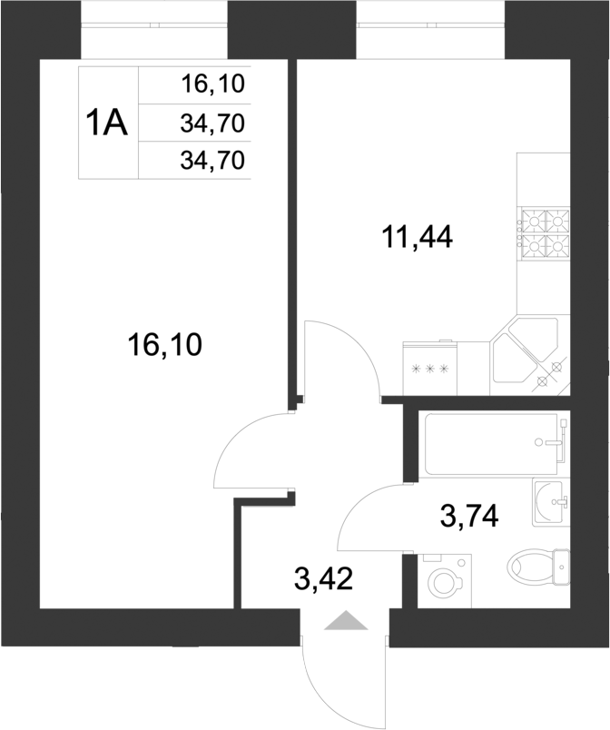Планировка — Царево City, 1-комн., 35 м²