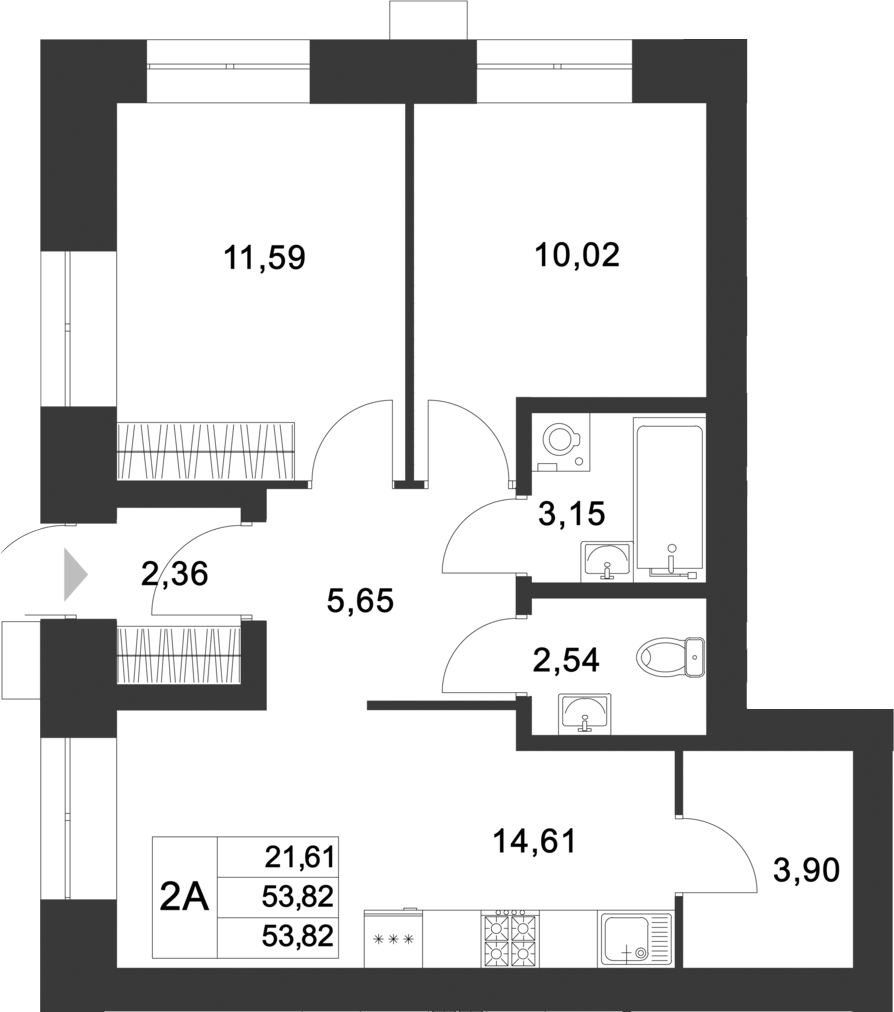 Планировка — Царево City, 2-комн., 54 м²