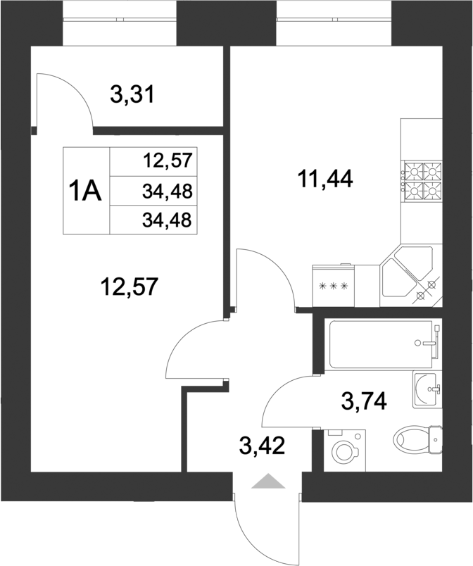 Планировка — Царево City, 1-комн., 34 м²