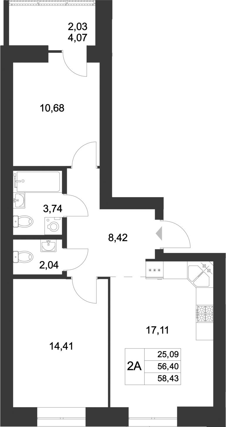 Планировка — Царево City, 3-комн., 56 м²