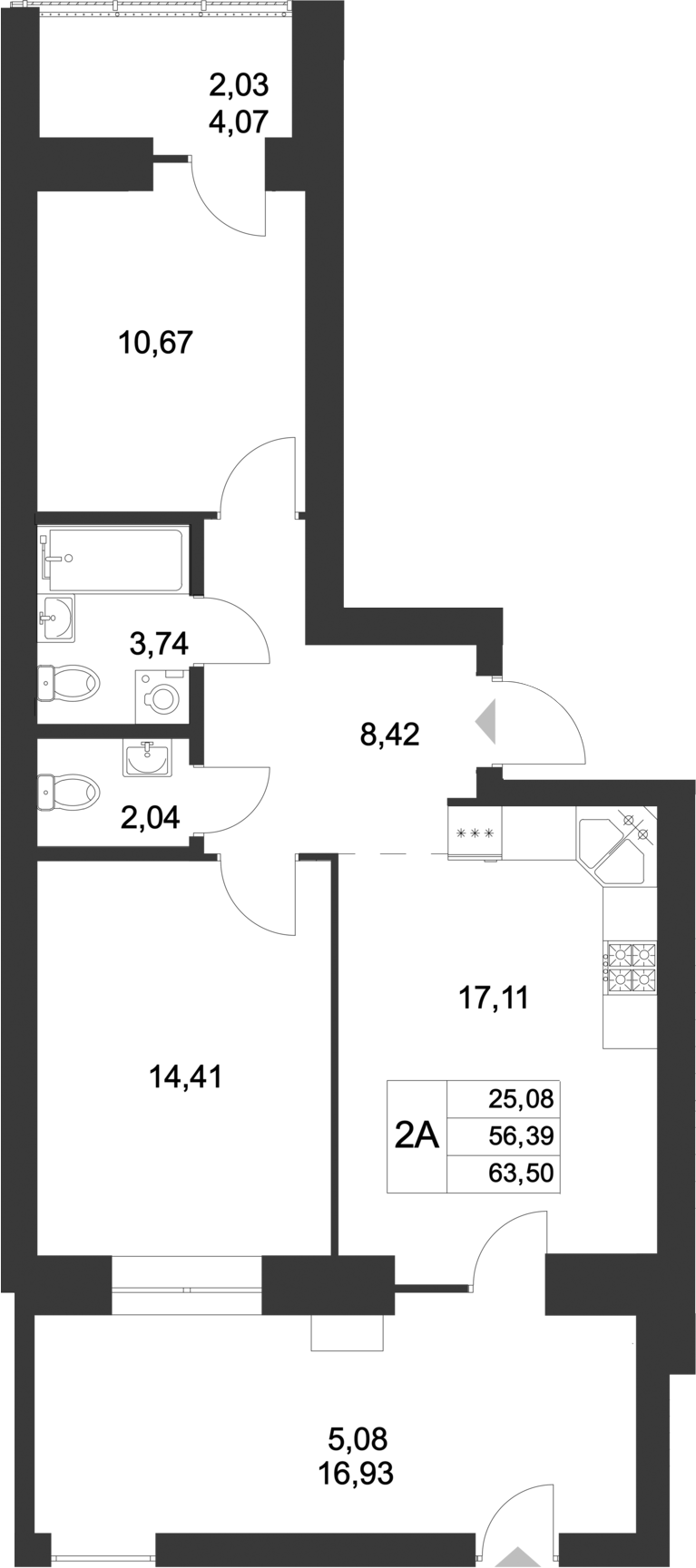 Планировка — Царево City, 3-комн., 56 м²