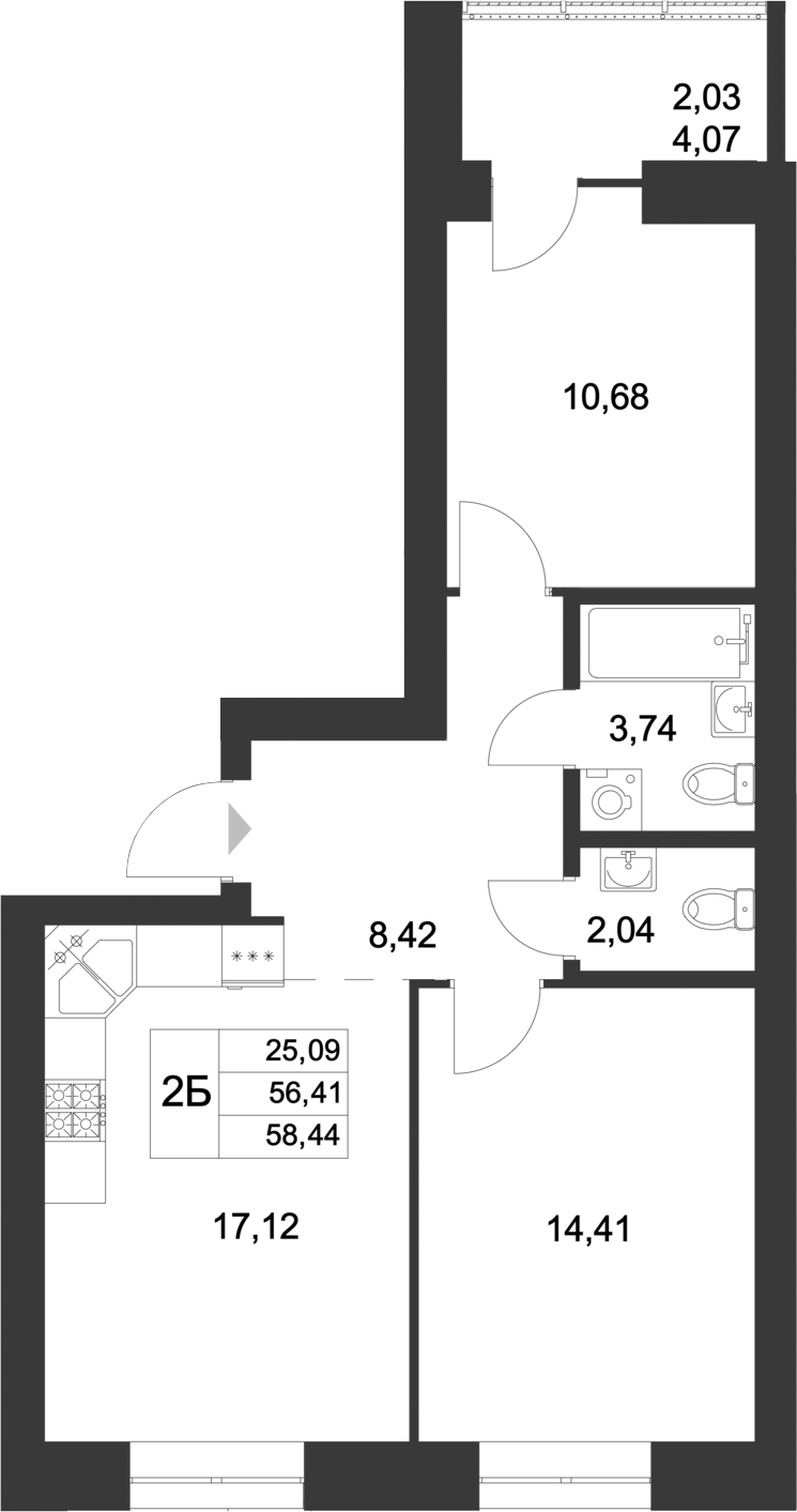 Планировка — Царево City, 3-комн., 56 м²