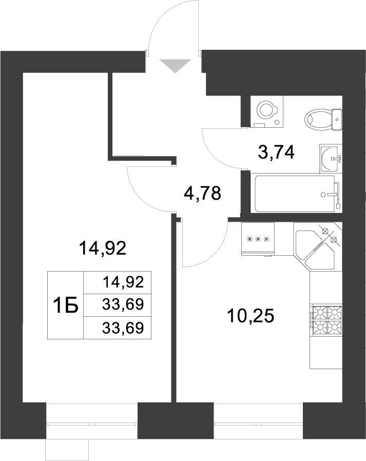 Планировка — Царево City, 1-комн., 34 м²