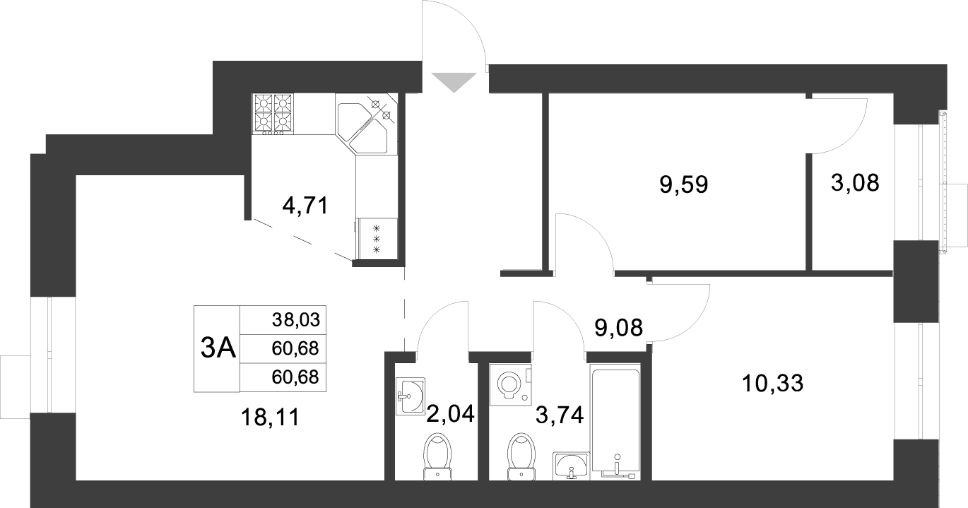 Планировка — Царево City, 3-комн., 61 м²