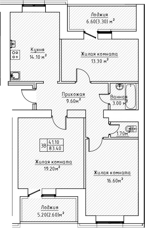 Планировка — Зеленая долина, 3-комн., 78 м²