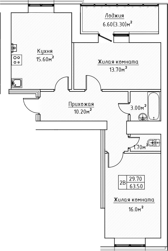 Планировка — Зеленая долина, 2-комн., 60 м²