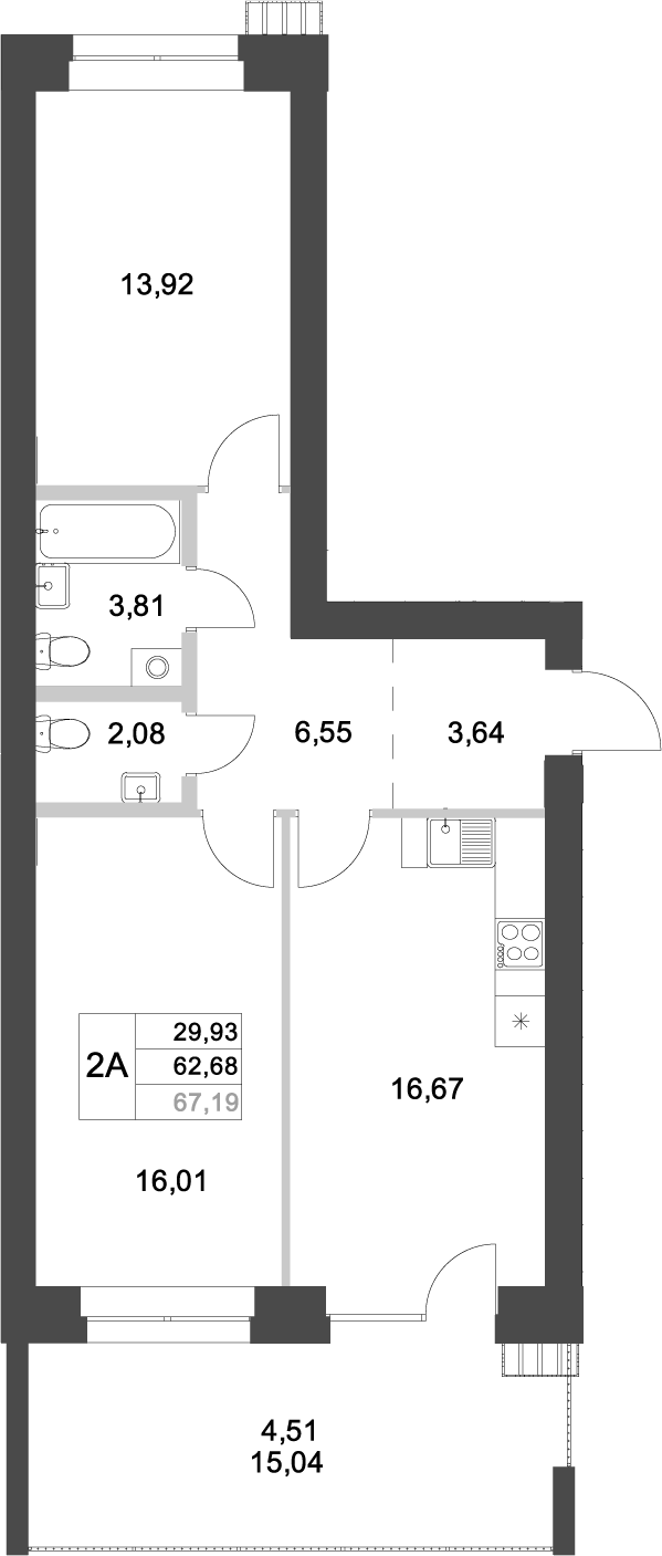 Планировка — Аквамарин, 2-комн., 63 м²