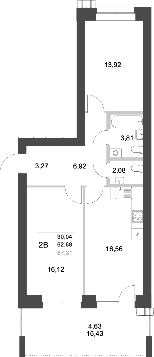 Планировка — Аквамарин, 2-комн., 63 м²