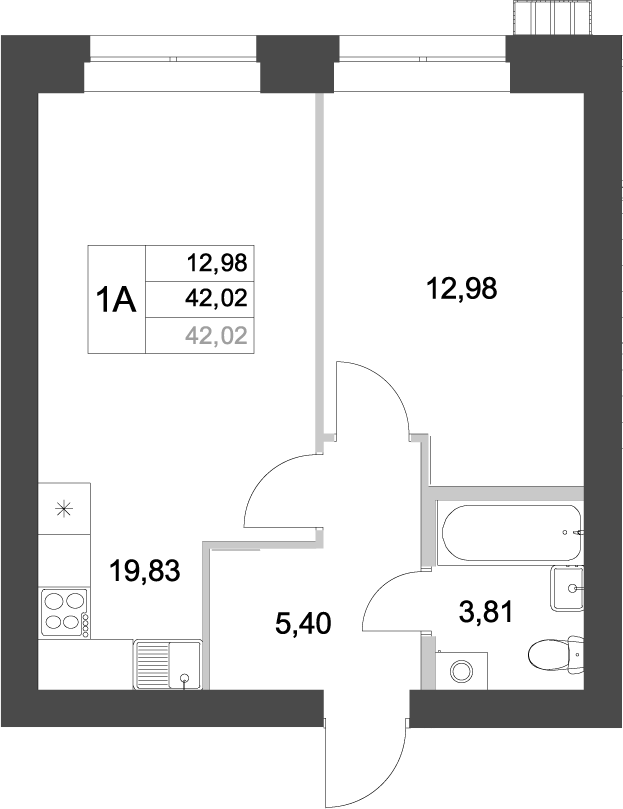 Планировка — Аквамарин, 1-комн., 42 м²