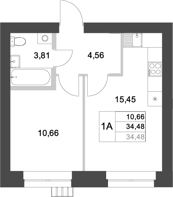 Планировка — Аквамарин, 1-комн., 34 м²