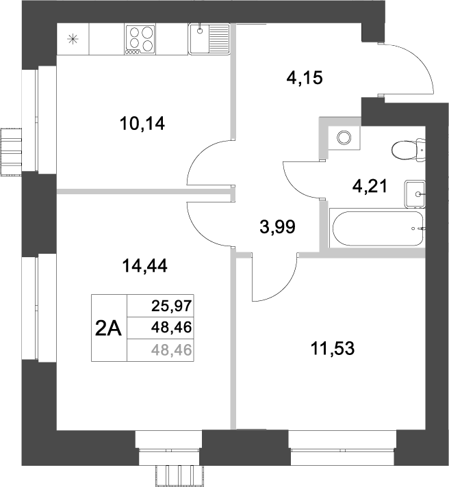 Планировка — Аквамарин, 2-комн., 48 м²