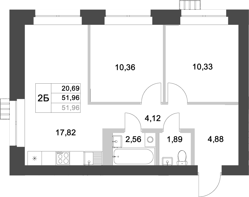 Планировка — Аквамарин, 2-комн., 52 м²