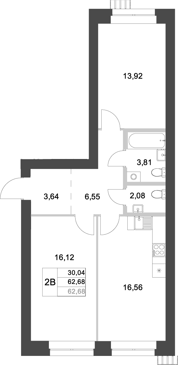 Планировка — Аквамарин, 2-комн., 63 м²