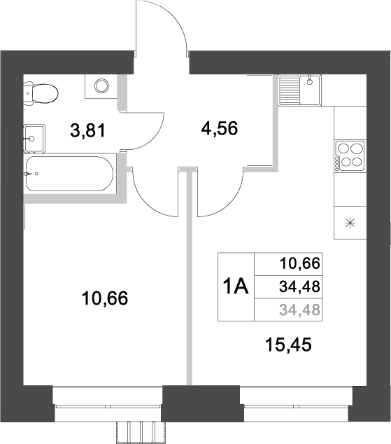 Планировка — Аквамарин, 1-комн., 34 м²