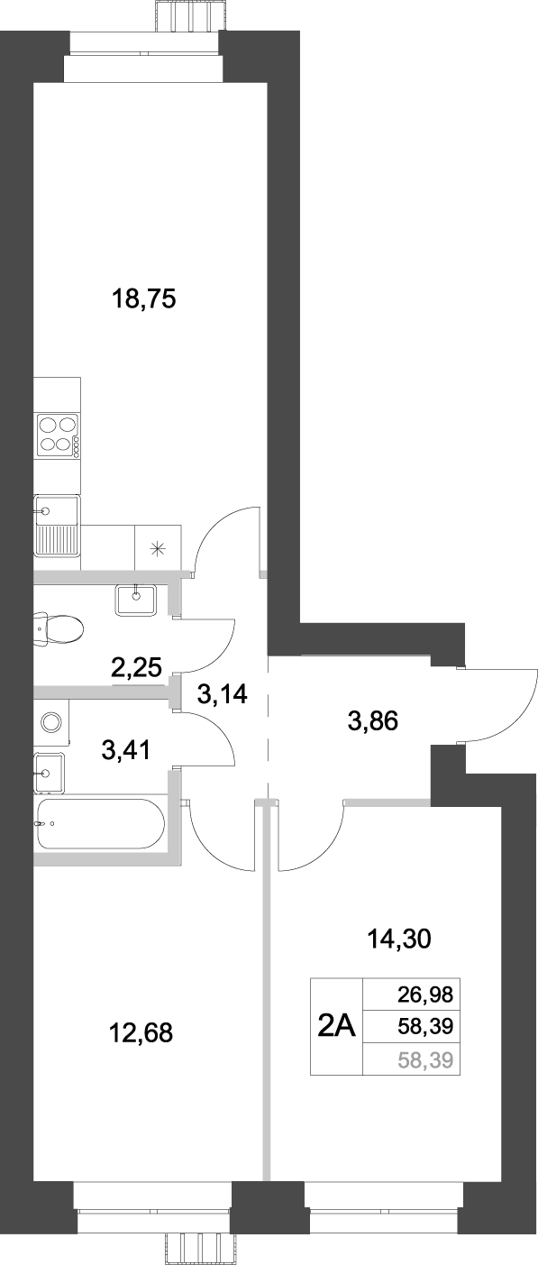 Планировка — Аквамарин, 2-комн., 58 м²