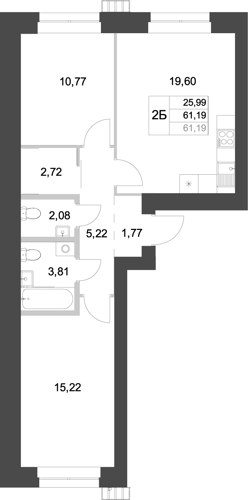 Планировка — Аквамарин, 2-комн., 61 м²
