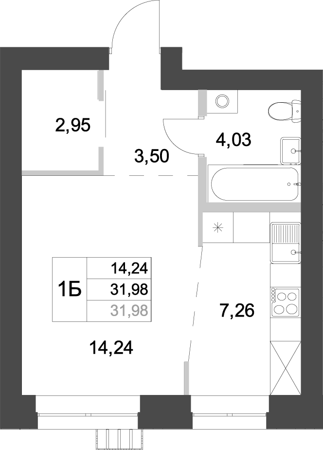 Планировка — Аквамарин, Студия, 32 м²