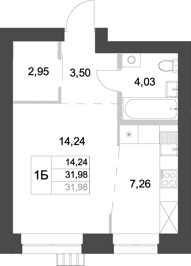 Планировка — Аквамарин, Студия, 32 м²