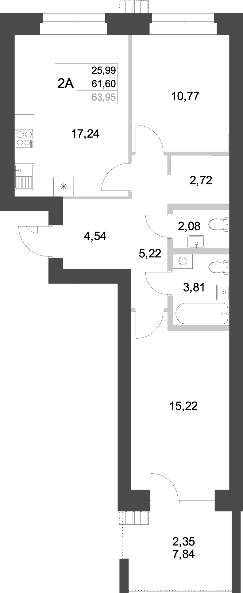 Планировка — Аквамарин, 2-комн., 62 м²