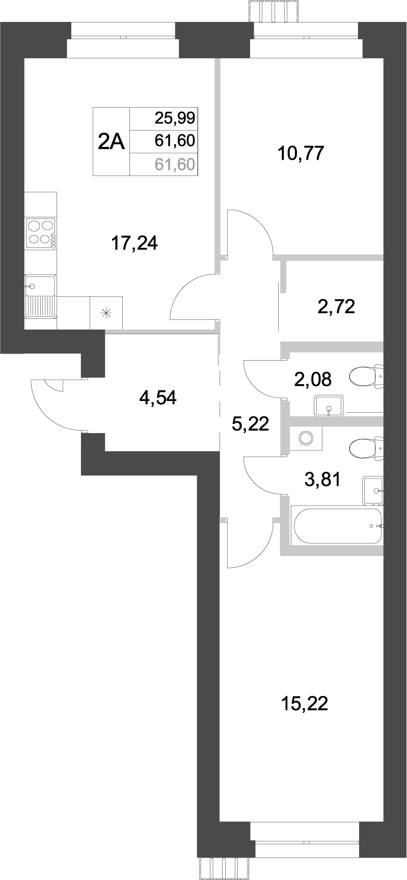 Планировка — Аквамарин, 2-комн., 62 м²