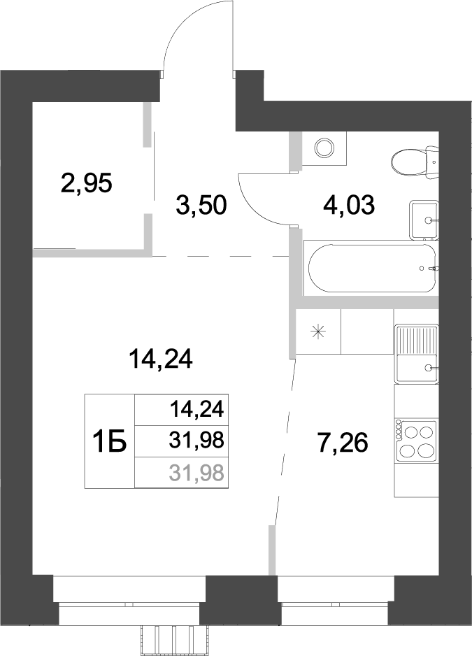 Планировка — Аквамарин, Студия, 32 м²