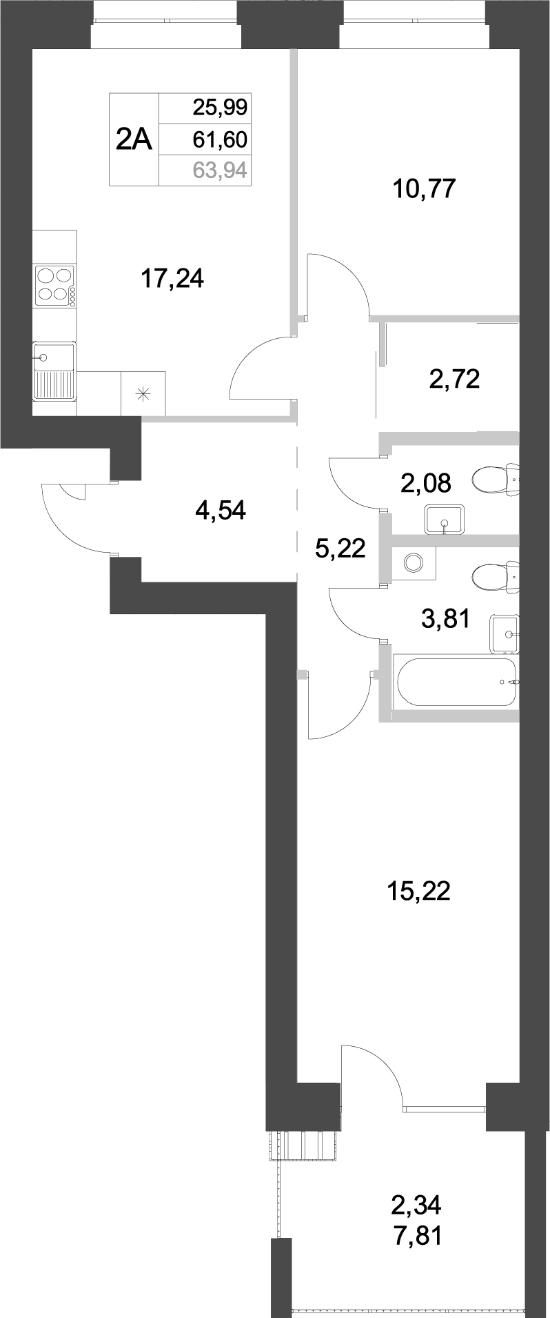 Планировка — Аквамарин, 2-комн., 62 м²